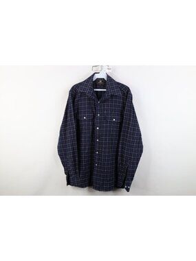 Vintage 90s Givenchy Mens Medium Faded Knit Collared Button Shirt Blue Plaid